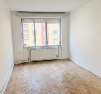 2-bedroom apartment with wood-patterned flooring and a large window.