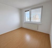 A room in a 2-room apartment with a wooden decor floor, a large window, and a radiator.