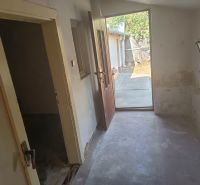 A hallway in a family house with open doors leading to the yard.