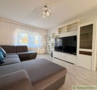 Living room with a sofa, television, and white furniture, Family house.