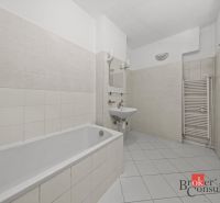 A bathroom with a bathtub, sink, and radiator in a 2-room apartment.