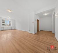 Spacious living room with wood-patterned flooring in a 2-room apartment.
