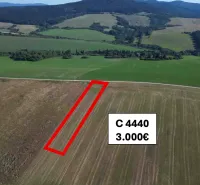 Agricultural and forest lands around Plaveč with marked plots for sale.