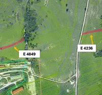 An aerial view of agricultural and forest lands near Stará Ľubovňa.