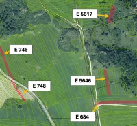 Aerial map of agricultural and forest lands around Stará Ľubovňa.