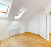 Attic room in a 5 or more room apartment with two skylights, floor with wood decor.
