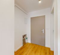 Entrance hall with light-colored walls and wood-patterned flooring in a 5 or more room apartment.