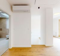 White entrance hallway with air conditioning and wood-patterned flooring in a 5 or more room apartment.