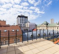 A view of the terrace above the rooftops of houses on Klemensova Street in Bratislava.