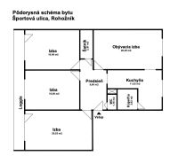 Floor plan of a 4-room apartment on Športová Street in Rohožník.