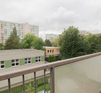 The view from the balcony on Jantárová Street in Košice, Juh district, surrounded by greenery.