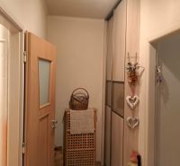 Entrance hallway with storage space in a 2-room apartment, featuring a wooden decor.