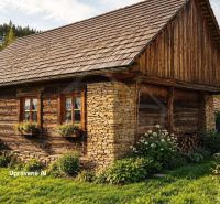 Wooden cottage with a stone foundation and flower windows in Nižné Repaše, Land - housing.