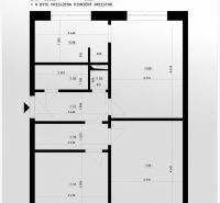 Floor plan of a 3-room apartment with a hallway, bathroom, toilet, kitchen, living room, rooms, and a loggia.