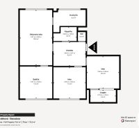 Floor plan of a 4-room apartment with a loggia and kitchen.