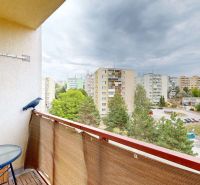 View from the balcony of a 4-room apartment on Benadová Street in Košice with residential blocks.