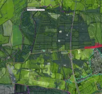 Aerial view of agricultural and forest lands around Moravský Svätý Ján.