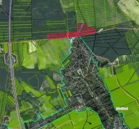 Aerial view of agricultural and forest land in Moravský Svätý Ján.