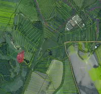 Aerial view of agricultural and forest lands around Moravský Svätý Ján.