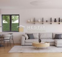 Living room in a family house with a wooden decor floor and a comfortable sofa.