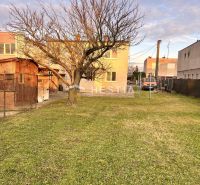 A family house in Senica with a spacious garden, a tree, and a metal shed.