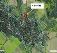 Map of Raslavice with marked land designated for residential use.