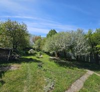 A garden at a family house in Nižná Hutka with a lawn, trees, and a gazebo.