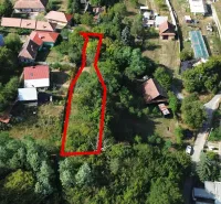 An aerial view of gardens in Kolačno surrounded by houses and greenery.