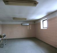 Production premises with tiles, low ceiling, and a sink.