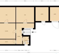 Floor plan of a family house in Dolné Otrokovce with a room, workshop, and garage.