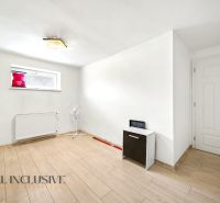 White room with wood-patterned flooring in a family house.