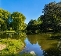 River with a shoreline in the park on Vincent Šikula Street, Stupava, near a 2-room apartment.