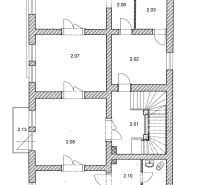 Floor plan of offices with various rooms, including restroom facilities.