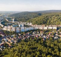 Aerial view of the residential area on Studenohorská Street in Bratislava - Lamač with surrounding forests.