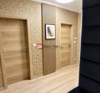 A hallway in a 2-room apartment with a textured wall and a floor with a wood decor.