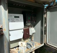 An electrical distribution box in the garden in Komárno with an energy consumption meter.