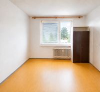 An empty room with a wood-patterned floor, a wardrobe, and a radiator in a two-room apartment.