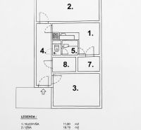 Floor plan of a 2-room apartment with a balcony, kitchen, and closet on 65.15 m².