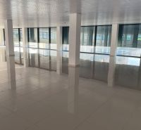 Spacious commercial spaces with large windows and shiny floors.