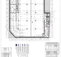 Plan layout for commercial spaces with material specifications and dimensions.