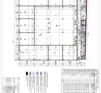 Architectural drawing of commercial spaces with a legend and technical specifications.