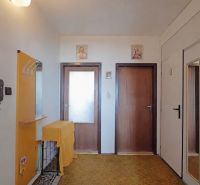 Entrance hall in a 2-room apartment with wooden doors and a mirror on the wall.