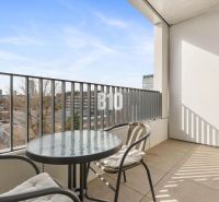A balcony with a view of the Bratislava II district from Prístavná Street, part of a 1-room apartment.