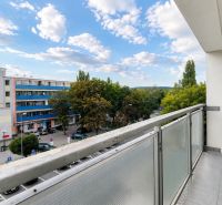 The balcony of a 3-room apartment on Nobelova Street in Bratislava with a view of the surroundings.