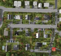 Aerial view of the layout of residential plots in Nitra with surrounding roads.