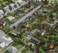 Plots - housing in Nitra show the layout of houses with gardens and green spaces.
