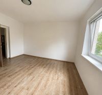 A room in a family house with a wooden decor floor and a large window.