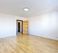 An empty room with a wooden floor decor in a 3-room apartment.