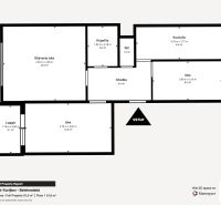 Floor plan of a 3-room apartment with a loggia, separate kitchen, and toilet.