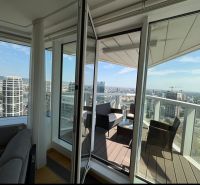 View from a 3-room apartment on Landererova Street in Bratislava with a terrace and city panorama.